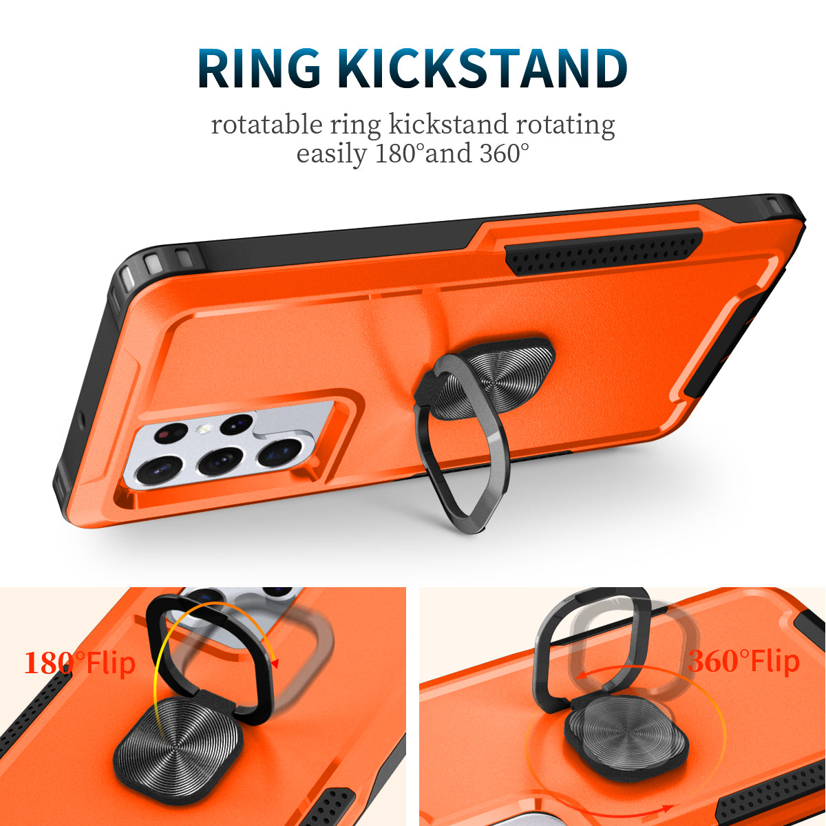For Samsung Galaxy S23 Ultra Rotatable Ring Holder Kickstand Phone Case PC Silicone Anti-scratch Phone Cover For Samsung Galaxy S23 Ultra Rotatable Ring Holder Kickstand Phone Case PC Silicone Anti-scratch Phone Cover